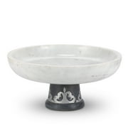 Gerson White marble bowl on gray-washed metal-inlay pedestal