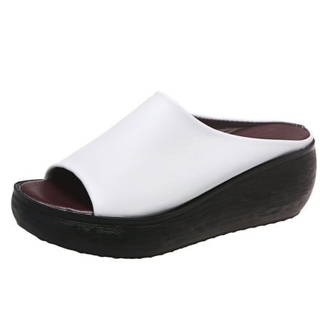 

PMUYBHF Sandals Women Fashion Platform Women Sandals Retro Solid Color Spring and Summer New Pattern Simple Slip on Wedge Sandals Comfortable Soft Soled Shoes