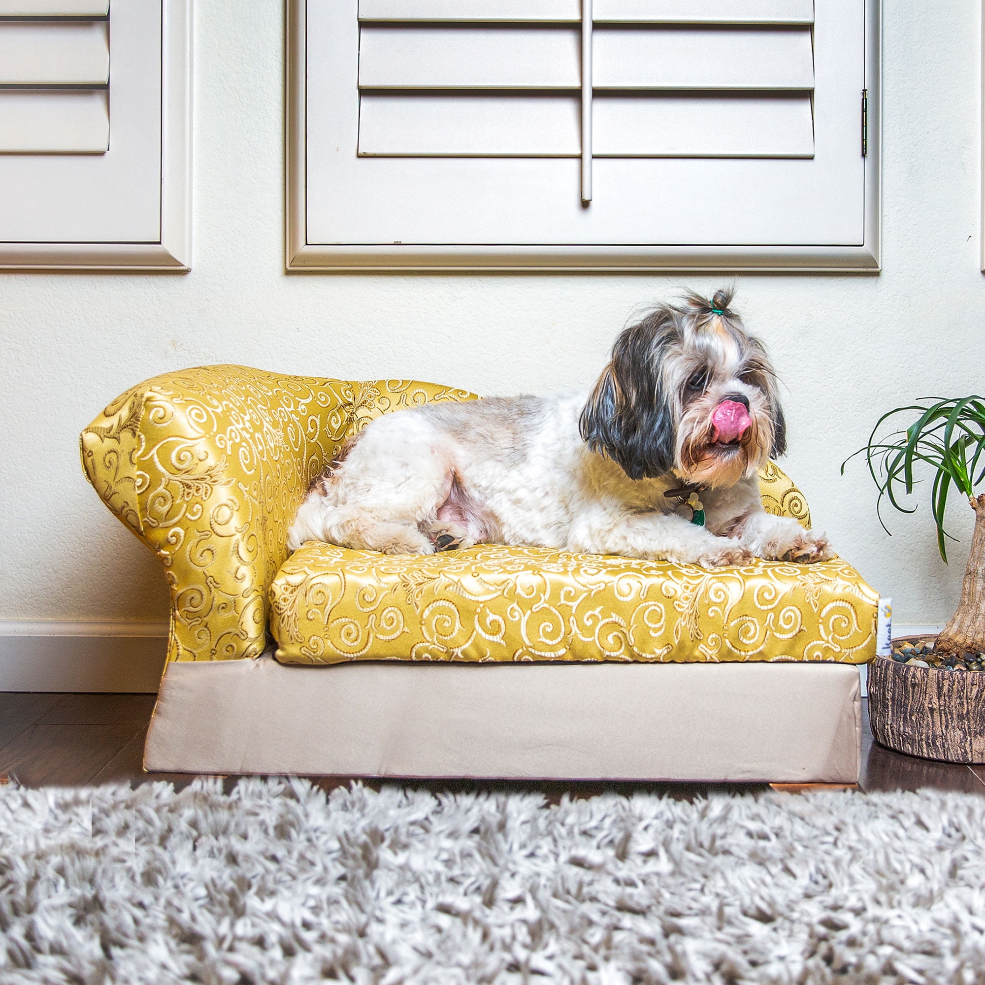 Moots Cleopatra Pet Chaise Lounge Bed Elegant Metallic Gold, Medium
