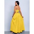 thumbnail image 2 of Mustard Yellow Boho Spaghetti Strap Backless Maxi Dress Flowing Vacation Gown For Women, 2 of 7
