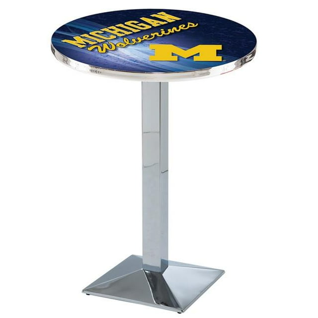 Holland Bar Stool L217C3636MichUn-D2 36 Po Table de Pub Michigan Wolverines avec 36 Po Top&44; Chrome