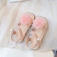 thumbnail image 4 of Girls Sandals Cute Floral Open Toe Summer Flat Shoes Pearl Strap Flower Girl Princess Dress Shoes Pink 13 Little Kid, 4 of 7