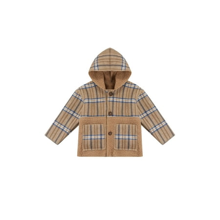 

Liacowi Toddler Plaid Wool Jacket Long Sleeve Hooded Cardigan with Pockets