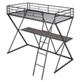 thumbnail image 6 of Kacho Metal Twin Loft Bed with Desk, Ladder and Full-Length Guardrails, X-Shaped Bedeframe Bedroom Furniture for , Easy to Assemble, No Box Spring Required, Brown, 6 of 7