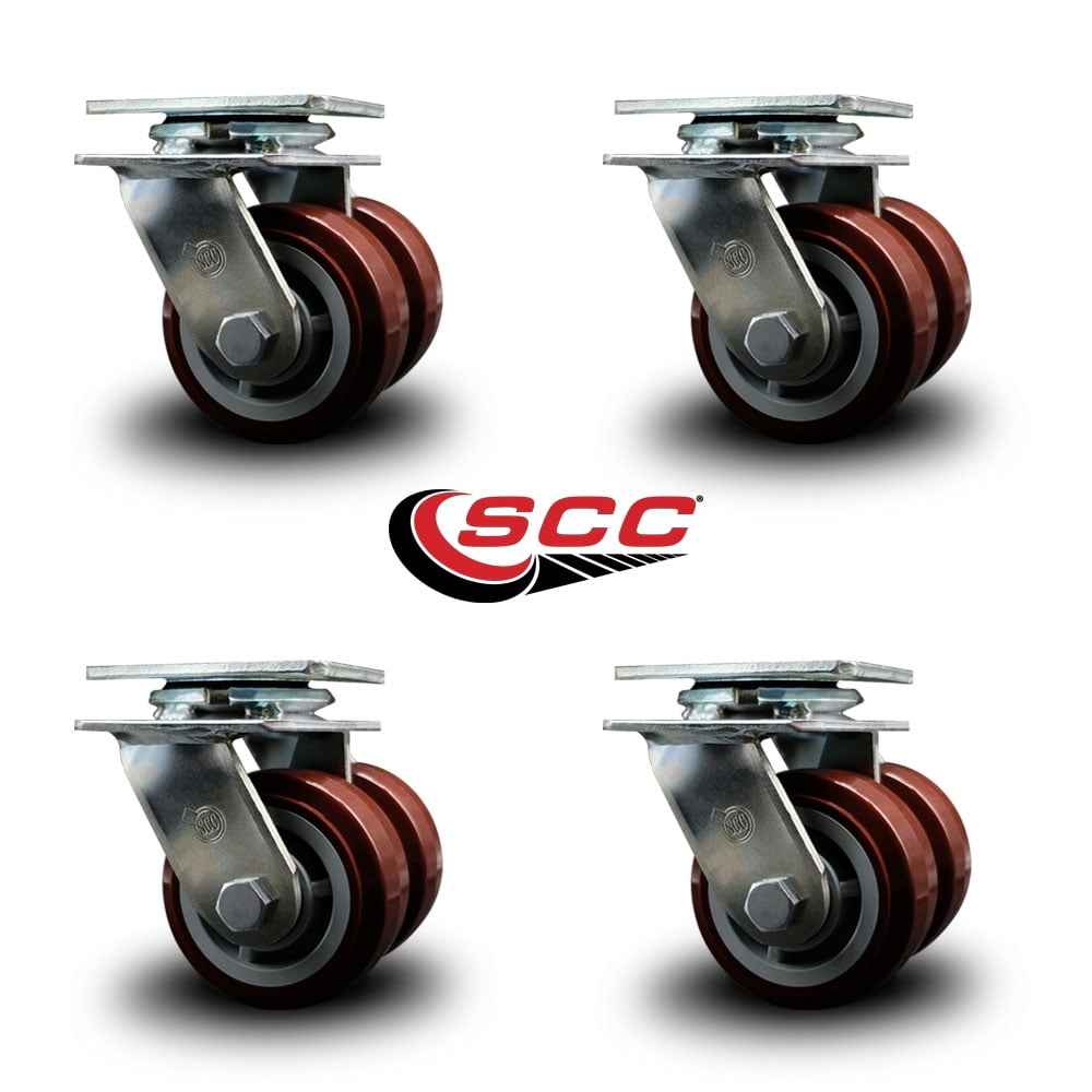 4 Inch Dual Polyurethane Wheels Swivel Caster Set with Ball Bearing SCC