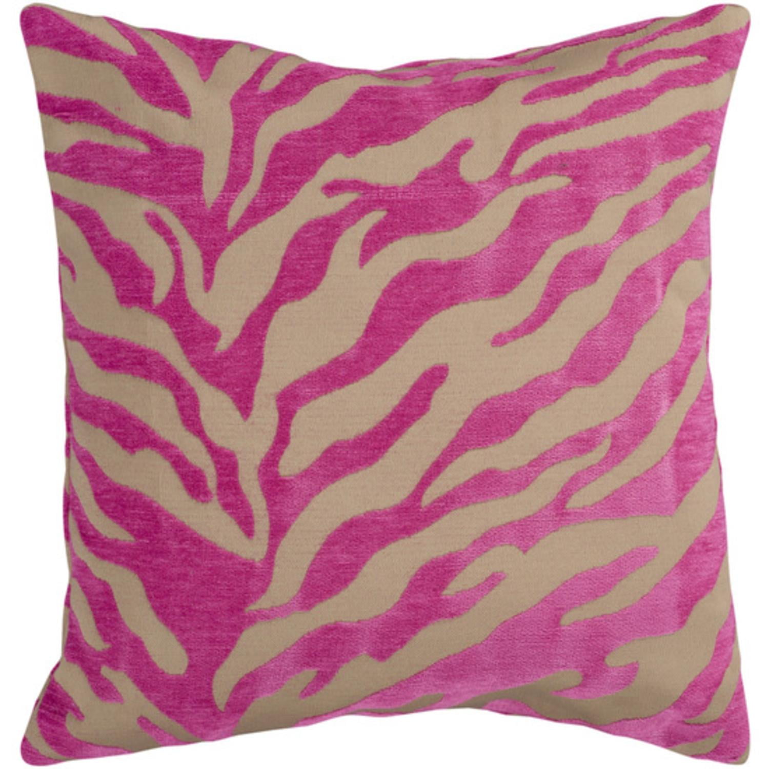 18" Fuschia and Beige Hot Animal Print Decorative Down Throw Pillow