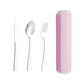 thumbnail image 2 of Stainless Steel Travel Cutlery Set Reusable Flatware With Portable Storage Case For Office Lunch Camping Pink, 2 of 6