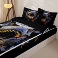 thumbnail image 3 of Metsweet Animal Tyrannosaurus Rex Zipper Full Size Comforter Sets with Fitted Sheet and 2 Pillowcases, Watercolor Wildlife Zipper Bedding Set, Blue Red Black,4pcs,Black Reversible, 3 of 6