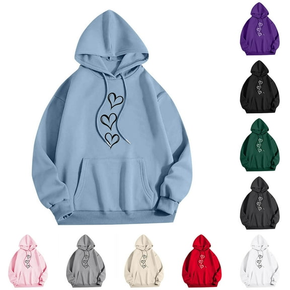 TKLPEHG Heart Print Graphic Hoodies for Wome Hooded Fall Sweatshirts Long Sleeve Pullover Fashion Casual Hoodies with Pockets (Beige,L)