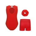 thumbnail image 2 of Haitryli Kids Girls Dance Gymnastics Leotard Sleeveless Bodysuit with Rhinestones Decor Shorts Hair Tie Red 8, 2 of 5