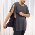 thumbnail image 5 of YLSDY Men's Solid Chest Pocket Post Surgery Top Snap Front Short Sleeve Adaptive Round Neck Shirt Dark Gray M, 5 of 9
