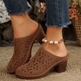 thumbnail image 2 of Rokment Womens Flower Embroideried Hollow out Clog Mules Dressy Sandals Fashion Casual Leather Closed Toe Platform Chunky High Heels Dress Slip on Slides for Women Beach Summer Brown Size 9.5, 2 of 5