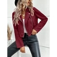 thumbnail image 5 of Women'S Cropped Zipper Long Sleeve Suede Faux Leather Blazer Jacket Autumn Fashion Outerwear Wine Red XXL, 5 of 7
