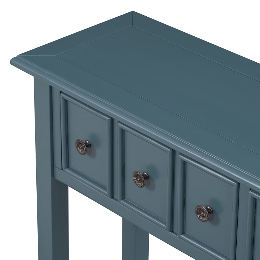 Resenkos 60" Mid-Century Modern Console Table with Two Different Size Drawers, Navy Blue Resenkos 60" Mid-Century Modern Console Table with Two Different Size Drawers, Navy Blue
