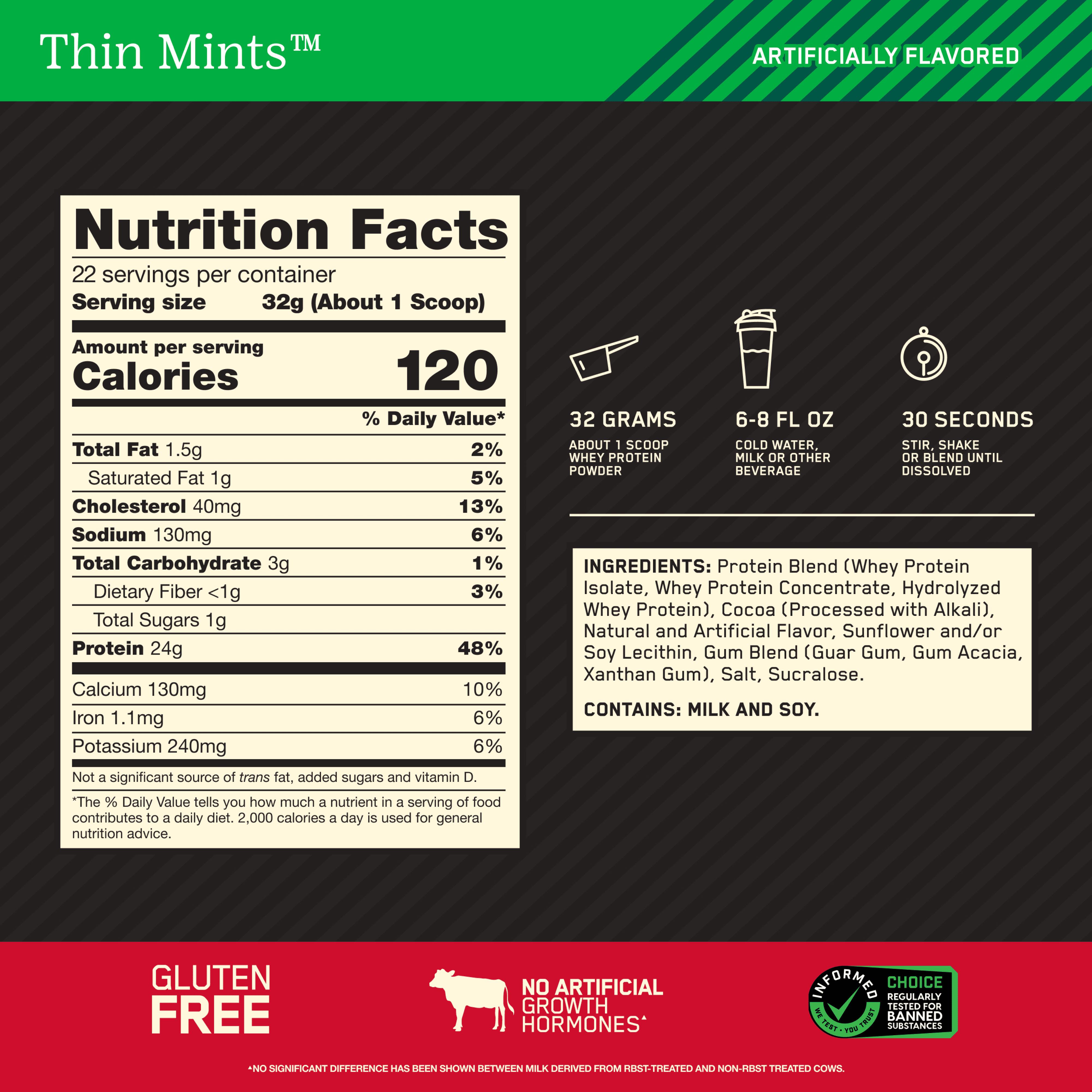 Optimum Nutrition, Gold Standard 100% Whey Protein Powder, Girl Scout Thin Mint Cookie 1.5lb Tub