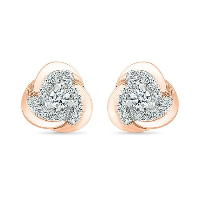 DGOLD Boucles d'Oreilles Clous Mode en Or Rose 10 Kt avec Diamants Blancs Ronds pour Femmes (3/8 cttw)