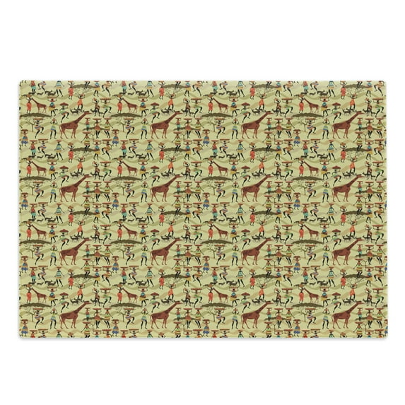 Africa Cutting Board, Woman Silhouette with Colorful Clothes and Pots Deer Oriental Culture Inspirations, Decorative Tempered Glass Cutting and Serving Board, Large Size, Multicolor, by Ambesonne