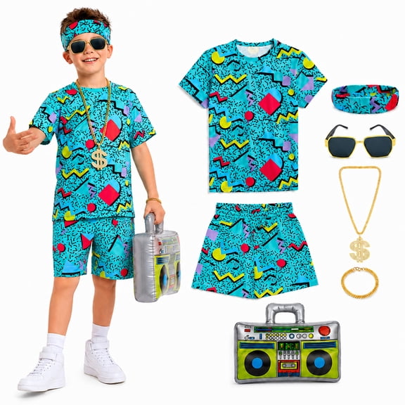 GOBWCOT Kids 80s 90s Hip Hop Costume Accessories Outfit for Halloween Cosplay Theme Party Dress-Up