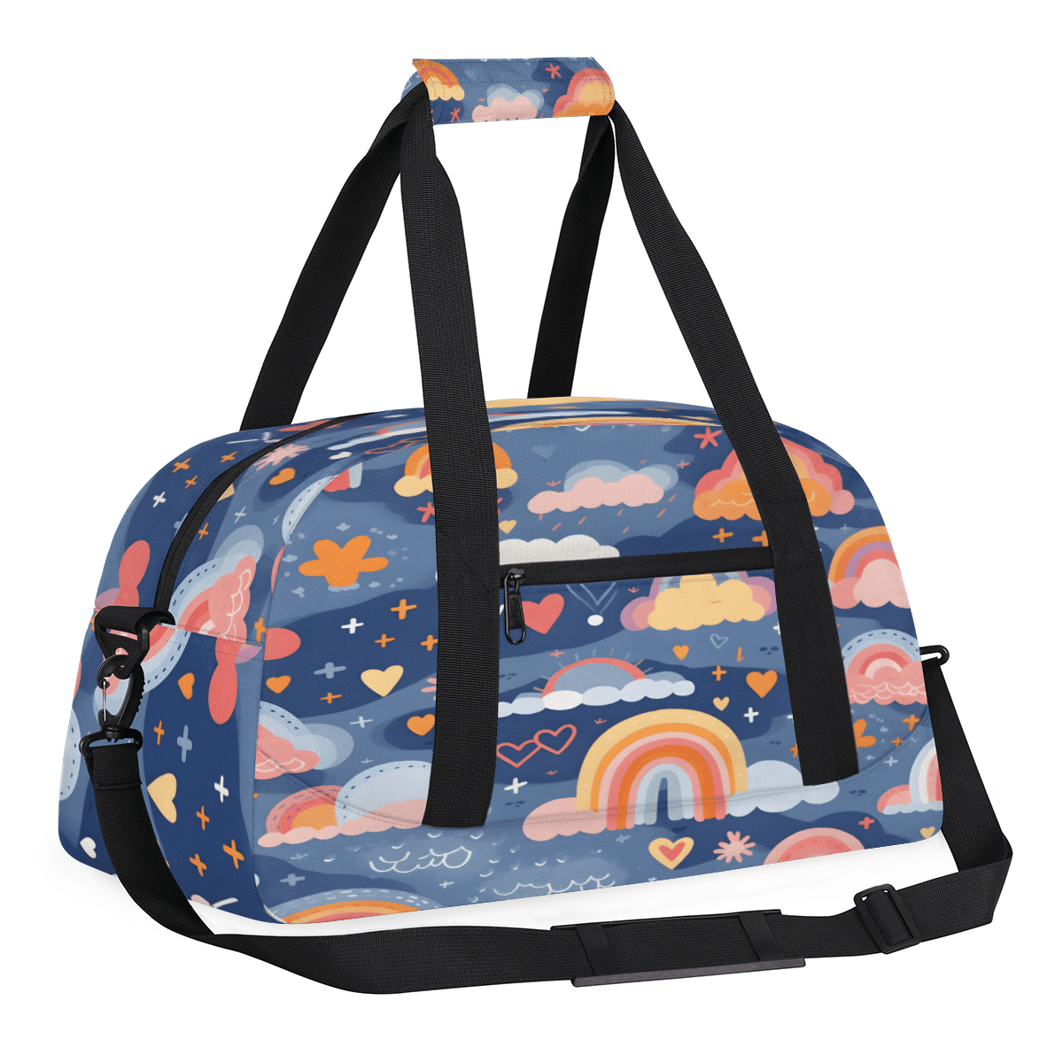 Herdesigns Cute Rainbow Sports Duffle Bag for Women & Men, Cute Retro Gym Bag Dance Bag Overnight Bag Carry On Weekender Travel Bag