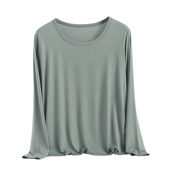 Wyobmus Women Crew Neck Modal Shirt Cazy Long Sleeve Pajama Shirt Fitted Basic Loose Cotton Blouse Tops Green
