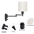 thumbnail image 2 of Plug-In Wall Sconce, Swing Arm Wall Sconce With Cylindrical Fabric Shade, Plug-In Or Wired Lamps, Wall Sconce For Bedroom, Living Room, Bedroom, Office, Linen Brown, 2 of 4