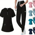 thumbnail image 2 of Summer Elastic Button Large Size Casual Doctor Nurse Hospital Overalls Hand Washing Workwear Surgical Uniform Set, 2 of 12