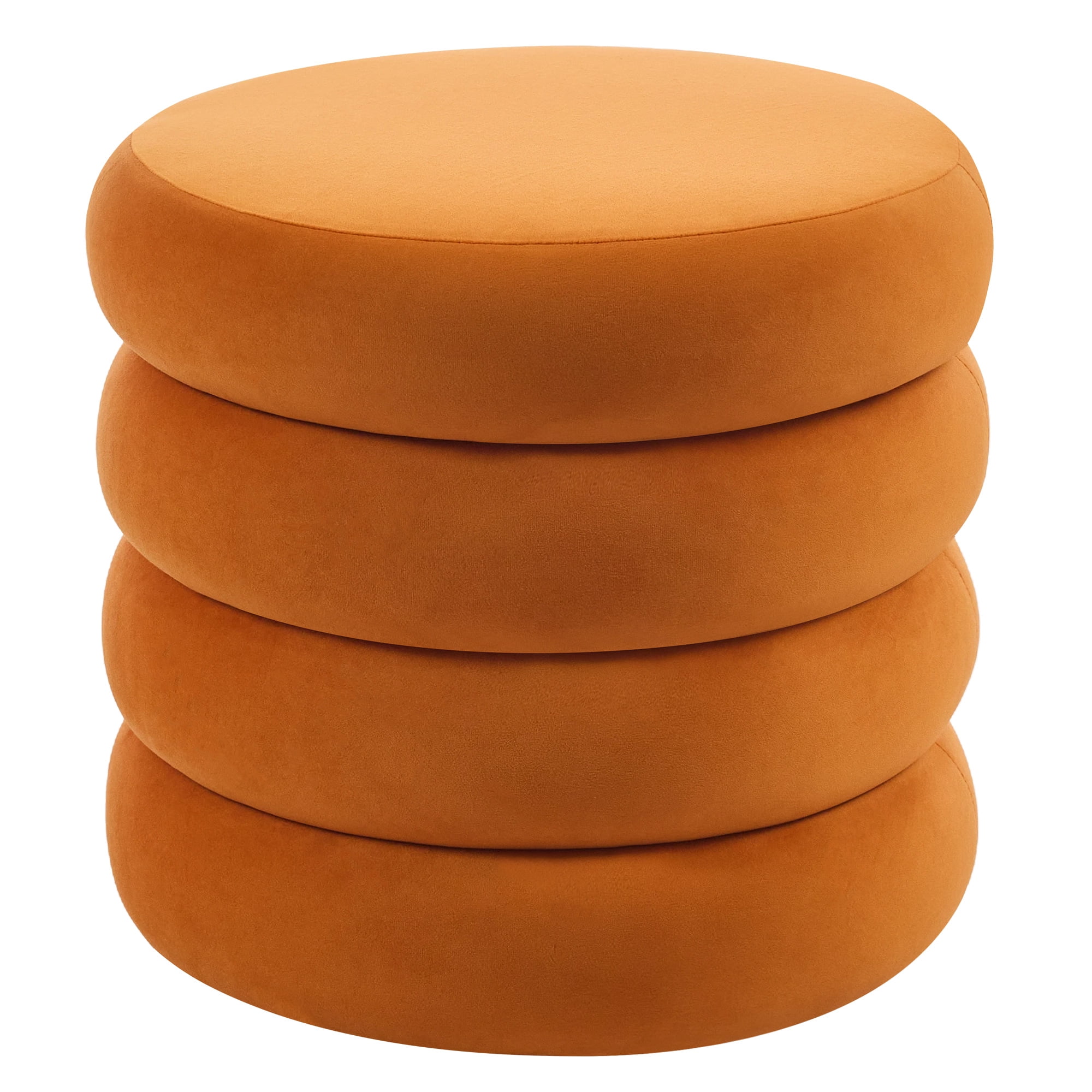 Zesthouse 19.5" Wide Round Storage Ottoman, Velvet Tufted Ottoman Footstool for Living Room Bedroom, Orange