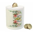 thumbnail image 3 of Victorian Piggy Bank, Rose Garland Pastel Tones Jasmine Cornflower Bouquet Classic Bloom Graphic, Ceramic Coin Bank Money Box for Cash Saving, 3.6" X 3.2", Red Yellow Green, by Ambesonne, 3 of 4