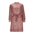 thumbnail image 6 of Hueook dresses Sweater Dresses for Women 2025 Womens Solid Color Evening Dress with Tie Waist and Long Sleeves Sequined Backless Dress Pink M, 6 of 6