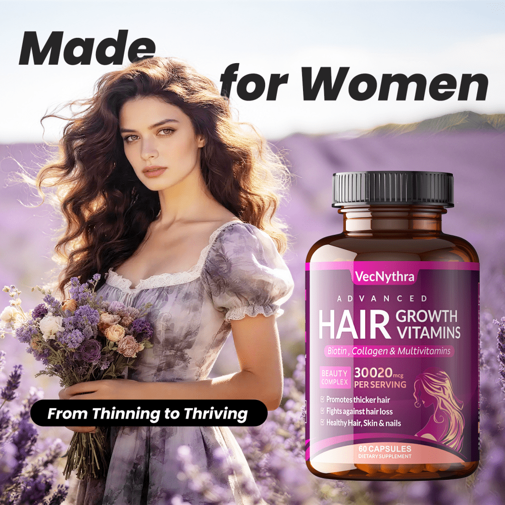 VecNythra Hair Growth Vitamins for Women | Biotin 10,000mcg, Collagen, , Saw Palmetto | Naturally Regrow Stronger & Healthier Hair, Skin and Nails | Stops Hair Loss,2-Pack