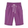Plebaso Women's Knee Length Shorts Drawstring Casual Shorts with Pockets Solid Color Summer Beach Shorts