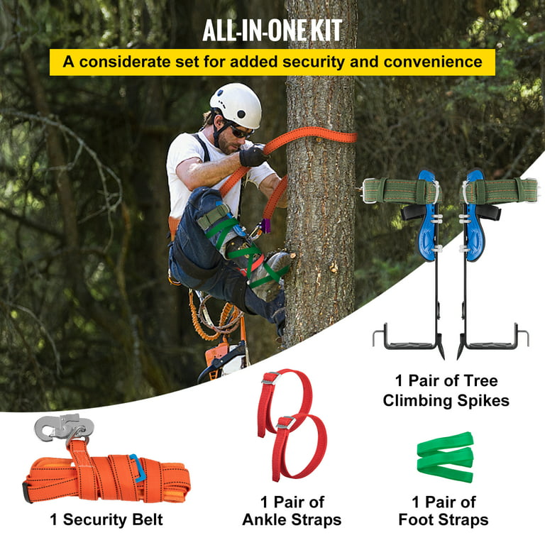 VEVOR Tree Climbing Spikes Set, Tree Climbing Tool with Safety Belt & Foot  Ankle Straps, 4 in 1 Alloy Metal Adjustable Pole Climbing Spurs, Arborist
