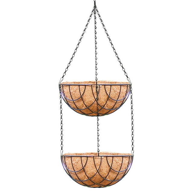 Macetas colgantes de fibra de coco, macetas de 2 capas para interiores y exteriores, cadena de Metal duradera para producción de viveros de jardín, , Maceta 21x95cm