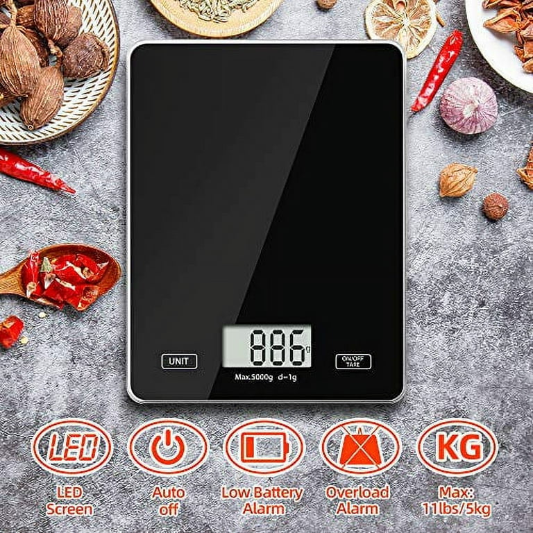 Meromore Food Kitchen Scale, Digital Weight Scales Grams and Oz, 1g/0.1oz  Precise Graduation, 11lb Kitchen Scale with Tempered Glass Platform for Baking  Kitchen Cooking 