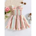 thumbnail image 3 of Coduop Infant Baby Girl's Fly Sleeves Square Neck Striped Print Party Princess Dress, 3 of 8