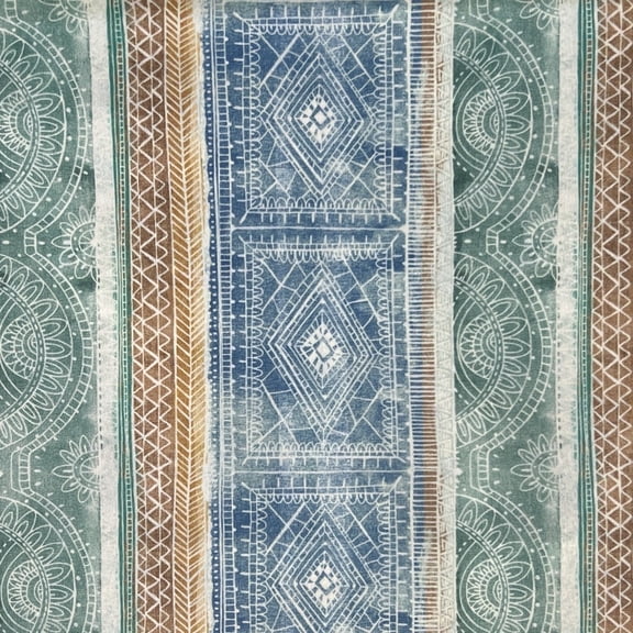 Decora Furnishings Bohemian Vintage Ikat Design Digitally Printed Microfiber Velvet Fabric, 140 cm Width, Blue