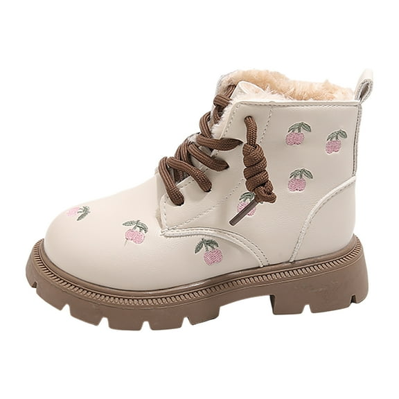 Quealent Boy's Girl's Winter Snow Boots Waterproof Kids Hiking Boots Cold Weather Outdoor Furry Lined Warm Walking Boot Shoes White for Size 1.5