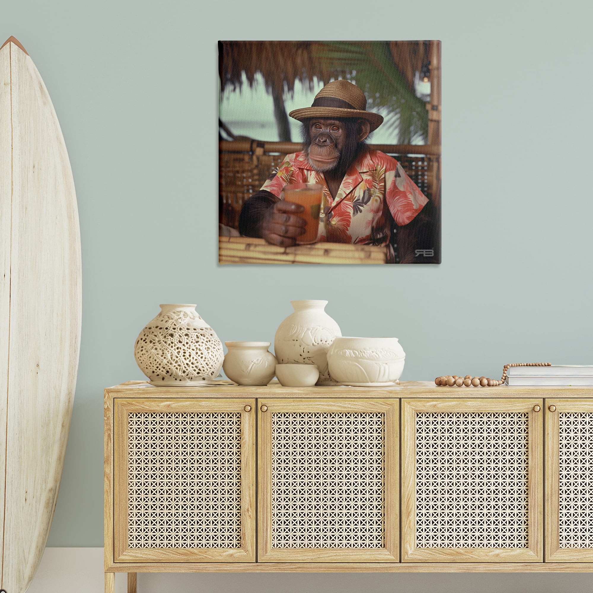 Stupell Industries Tropical Vacation Monkey Novelty Painting Gallery Wrapped Canvas Art Print Wall Art, 36 x 36