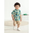 thumbnail image 6 of Toddler Infant Baby Boy Clothes Set Short Sleeve Button Down Shirt Shorts Summer Outfits (3-4T, Green), 6 of 6