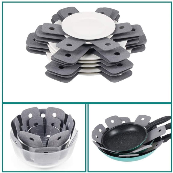 ZHANQUNE Pan Pot Protectors Set of 12 with 4 Sizes 10-16 Inch Gray Cookware Stacking Pads for Non-Stick Surface Protection Kitchen