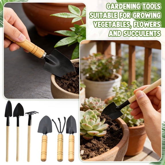 Mini Garden Tools - Indoor Plant Tools - 3 Piece Garden Tool Set Small Hand Tools for Gardening 6.8 Inch for Planting Flowers Black Size:L