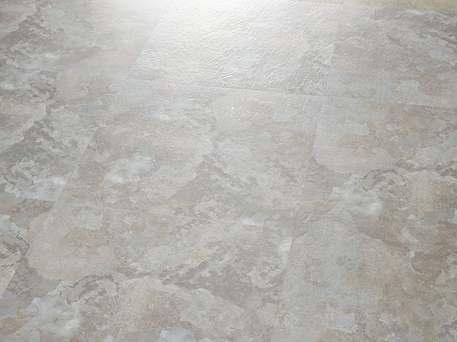 PowerSellerUSA Majestic 2mm 18"x18" Vinyl Tile, Light Gray Slate 1-Pack (10 Tiles) Self-Adhesive Peel & Stick Flooring, Waterproof Stone-Look for Kitchen Bathroom Basement