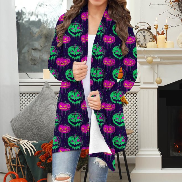 Cárdigan de manga larga para mujer, moda informal, blusa estampada de Halloween, abrigo para mujer