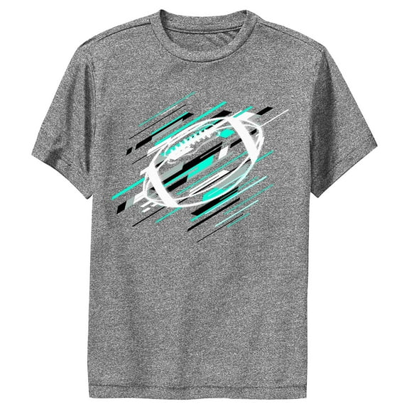 Boy's Lost Gods Abstract Blue Stripes Football  Performance Graphic Tee Charcoal Heather Large