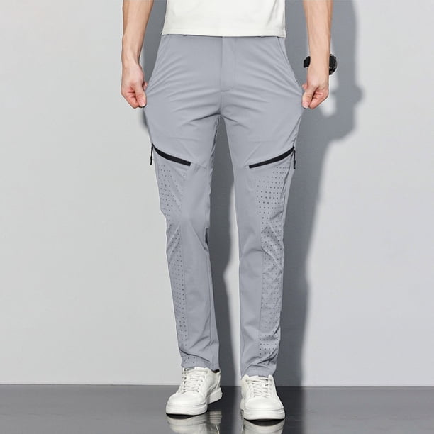 Pantalones largos para hombre, de color liso, de seda helada, elásticos, con cordón, informales, deportivos, para hombre