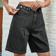 thumbnail image 4 of Pantalones Cortos Vaqueros para Mujer, Hasta la Rodilla, Modernos, Estilo Y2K, de Cintura Alta, Pierna , Informales, de Verano, con Bolsillos Negro y Gris L, 4 of 8