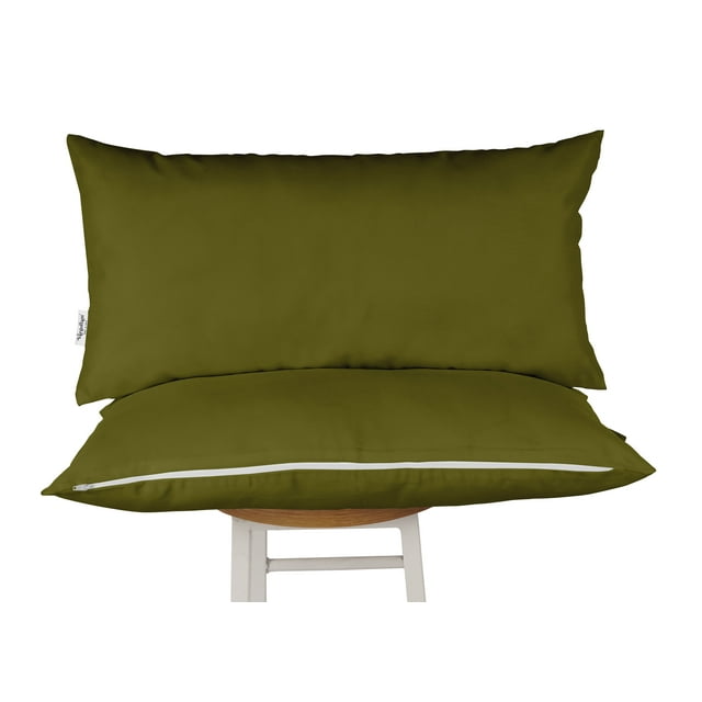 Vargottam Indoor/Outdoor Polyester Fabric Lumbar Pillow With Insert, All-Weather Waterproof Decorative Throw Pillow for Patio Furniture-Set of 2 - Olive Green