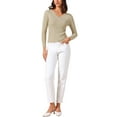 thumbnail image 2 of Women's V-Neck Knitted Sweaters Ruched Button Tops Slim Fit 2025 Long Sleeved T-Shirts XS Camel, 2 of 6