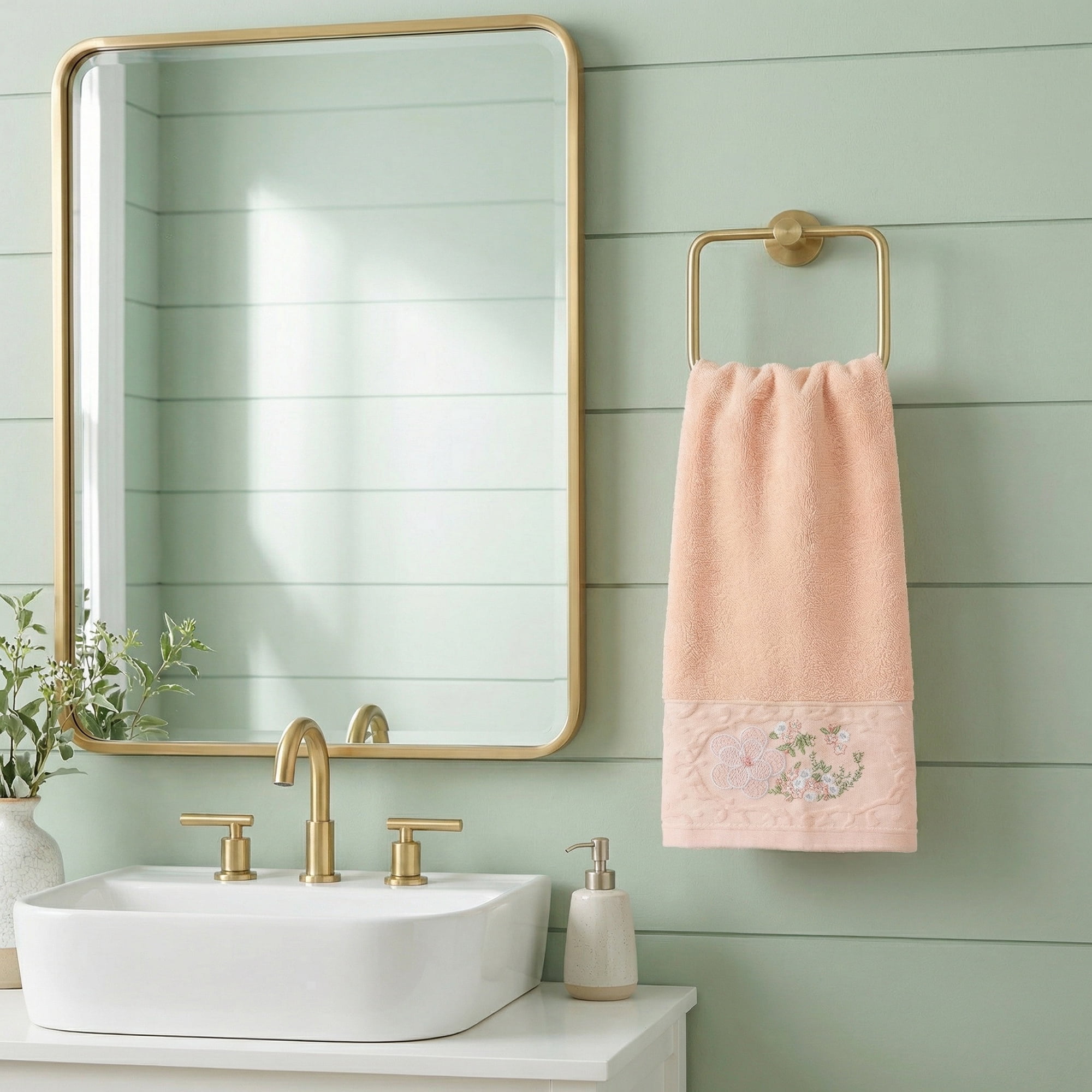 Unique Bargains Floral Embroidered Hand Towels Soft Absorbent Set Pink/Brown 29" x 13"