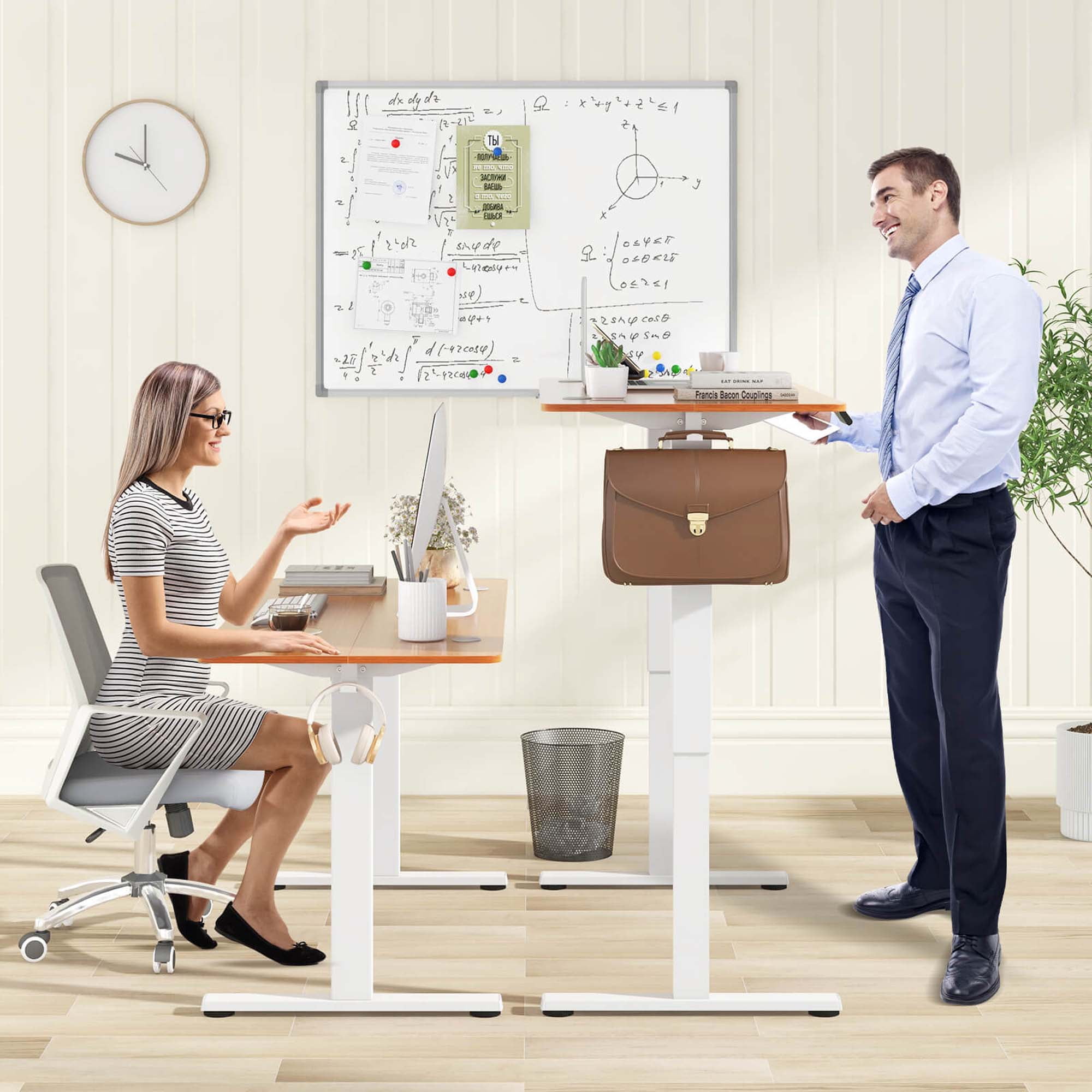 Costway 55" x 24" Electric Standing Desk with 3 Memory Height Settings 2 Hanging Hooks Natural